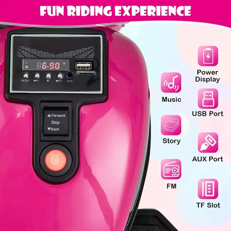 Costway Moto électrique 6V pour enfants avec roulettes d'apprentissage, phares LED, console musicale Bleu/Rose/Rouge