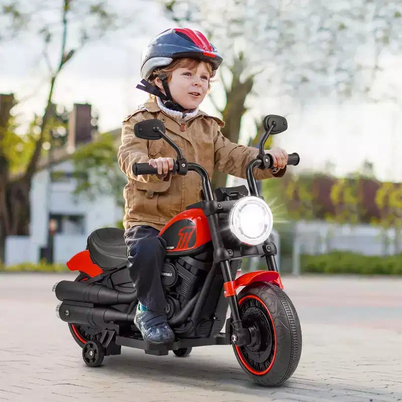 Moto électrique 6V pour enfants Costway avec roulettes, phares LED et musique Bleu/Rose/Rouge