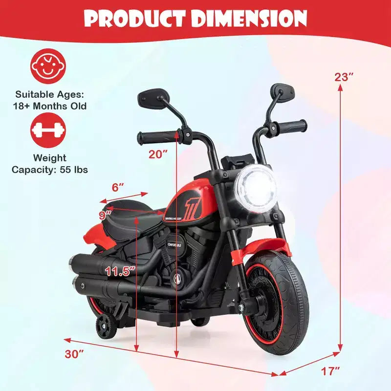 Costway Moto électrique 6V pour enfants avec roulettes d'apprentissage, phares LED, console musicale Bleu/Rose/Rouge
