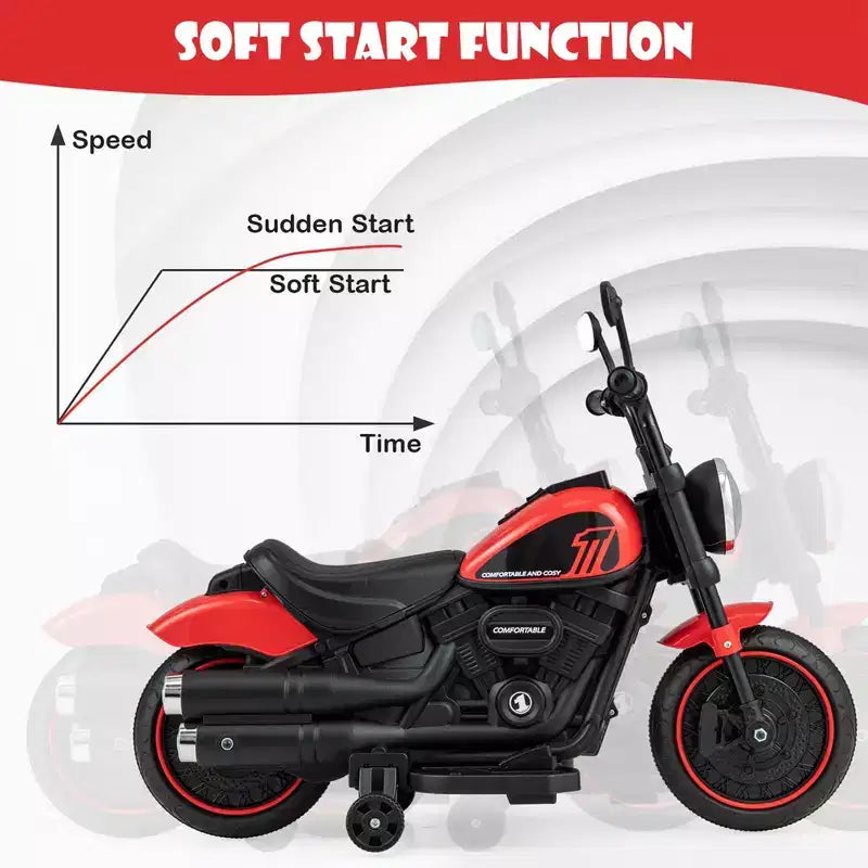 Costway Moto électrique 6V pour enfants avec roulettes d'apprentissage, phares LED, console musicale Bleu/Rose/Rouge