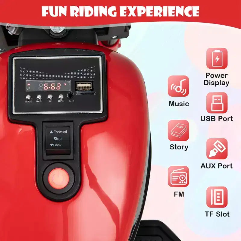 Costway Moto électrique 6V pour enfants avec roulettes d'apprentissage, phares LED, console musicale Bleu/Rose/Rouge
