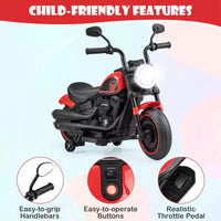 Costway Moto électrique 6V pour enfants avec roulettes d'apprentissage, phares LED, console musicale Bleu/Rose/Rouge