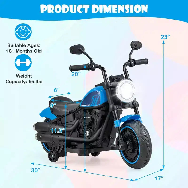 Moto électrique 6V pour enfants Costway avec roulettes, phares LED et musique Bleu/Rose/Rouge