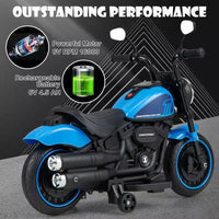 Costway Moto électrique 6V pour enfants avec roulettes d'apprentissage, phares LED, console musicale Bleu/Rose/Rouge