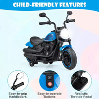 Costway Moto électrique 6V pour enfants avec roulettes d'apprentissage, phares LED, console musicale Bleu/Rose/Rouge