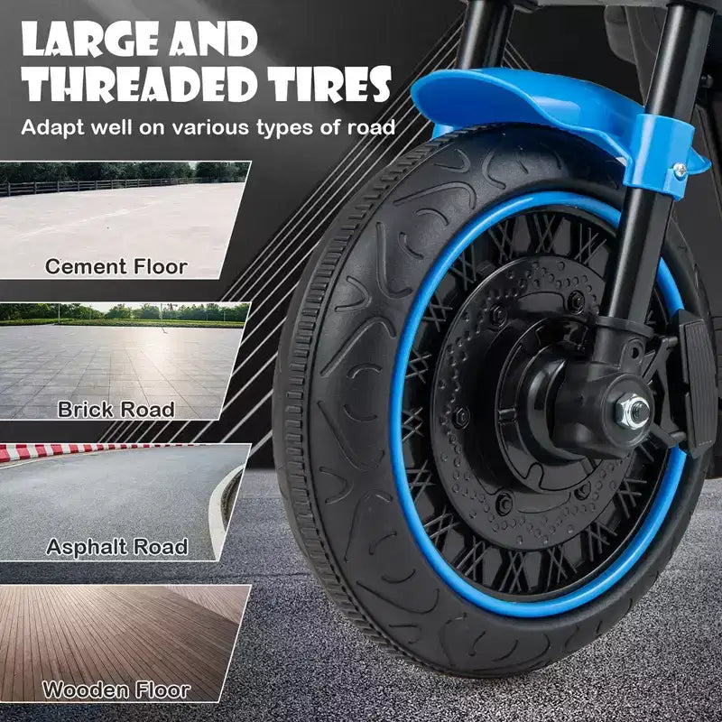 Costway Moto électrique 6V pour enfants avec roulettes d'apprentissage, phares LED, console musicale Bleu/Rose/Rouge