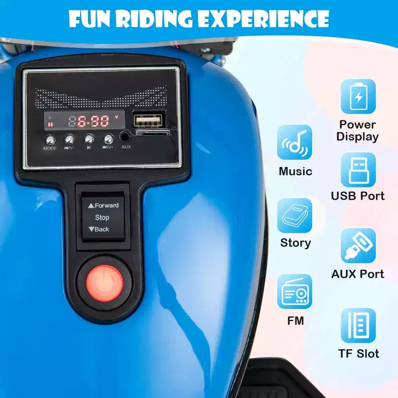 Costway Moto électrique 6V pour enfants avec roulettes d'apprentissage, phares LED, console musicale Bleu/Rose/Rouge