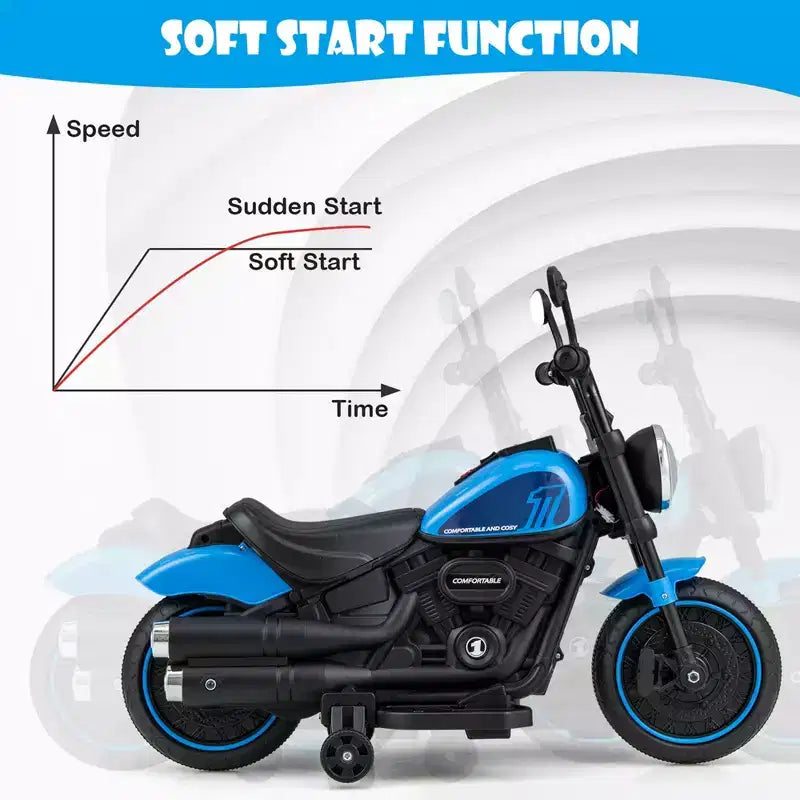 Costway Moto électrique 6V pour enfants avec roulettes d'apprentissage, phares LED, console musicale Bleu/Rose/Rouge
