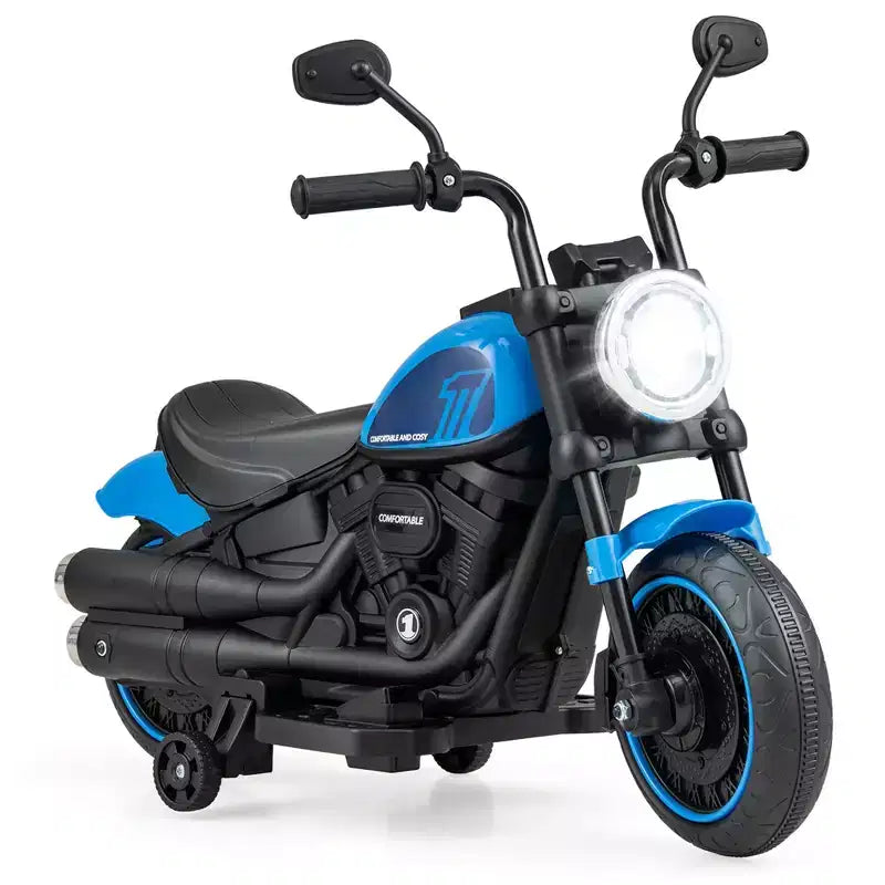 Costway 6V Kids Electric Motorcycle with Training Wheels LED Headlights Music Board Blue/Pink/Red
