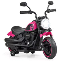 Costway Moto électrique 6V pour enfants avec roulettes d'apprentissage, phares LED, console musicale Bleu/Rose/Rouge