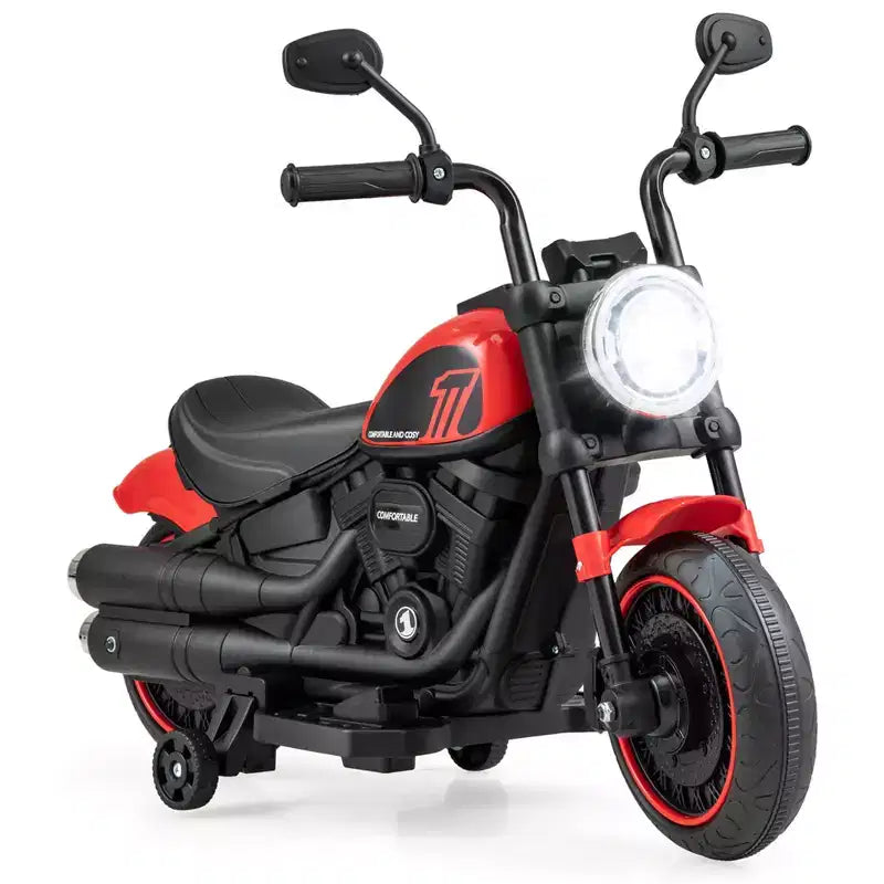 Moto électrique 6V pour enfants Costway avec roulettes, phares LED et musique Bleu/Rose/Rouge