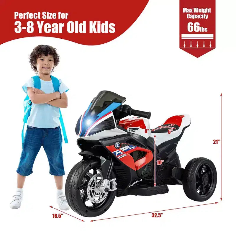 Costway Moto électrique pour enfants 12 V avec licence BMW 3 roues, lumière et musique