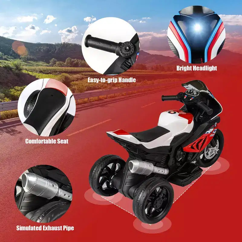 Costway Moto électrique pour enfants 12 V avec licence BMW 3 roues, lumière et musique