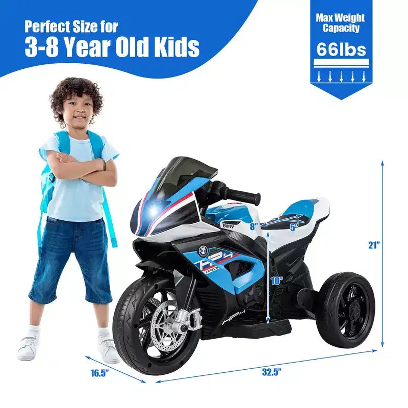 Costway Moto électrique pour enfants 12 V avec licence BMW 3 roues, lumière et musique