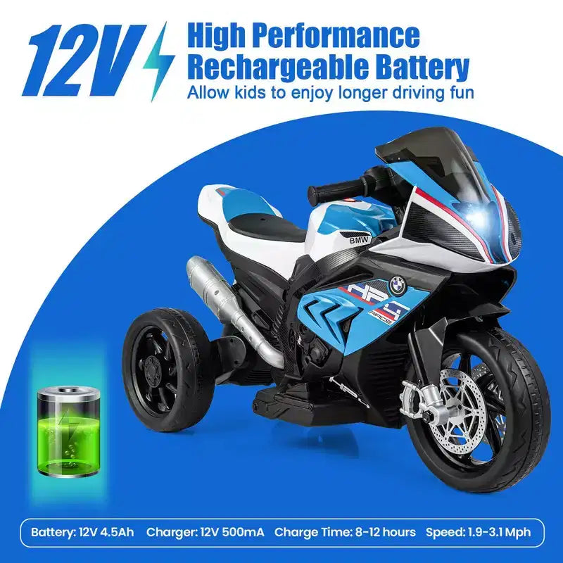 Costway Moto électrique pour enfants 12 V avec licence BMW 3 roues, lumière et musique