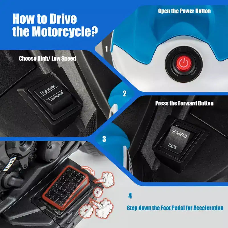 Costway Moto électrique pour enfants 12 V avec licence BMW 3 roues, lumière et musique