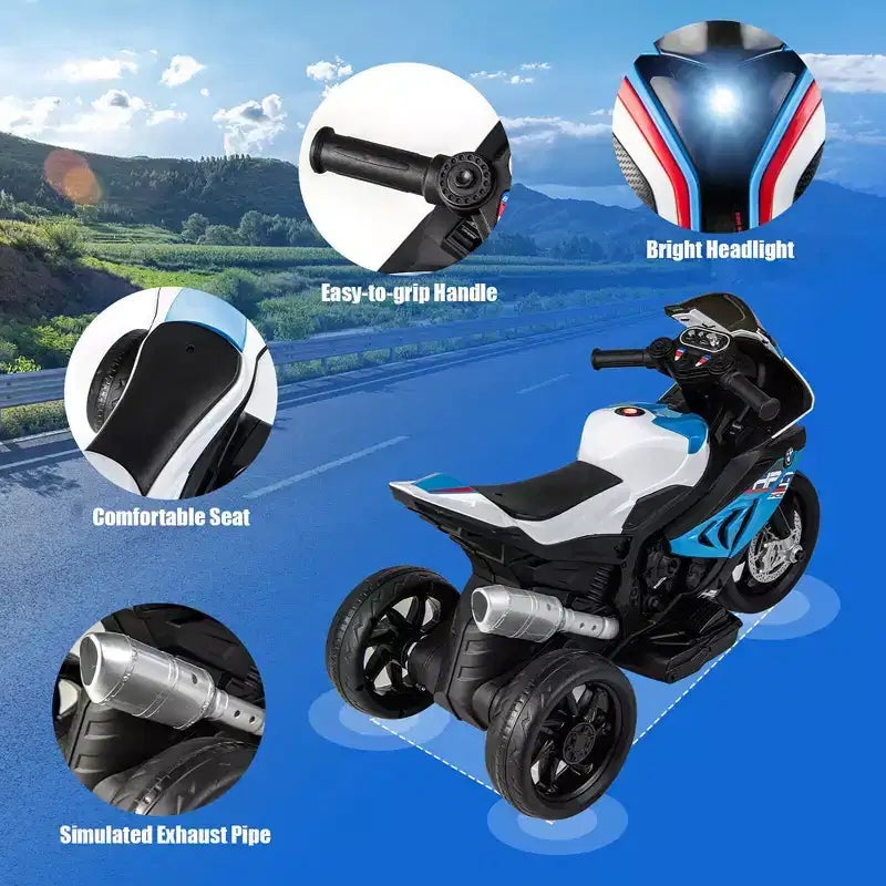 Costway Moto électrique pour enfants 12 V avec licence BMW 3 roues, lumière et musique