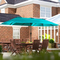 Outsunny Parasol de terrasse extra-large 13 pi, double parasol UPF30+ pour terrasse extérieure avec manivelle facile, évents, Bleu marine