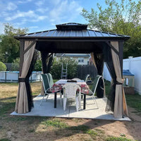 PURPLE LEAF Gazebo de jardin à toit rigide en métal galvanisé à double toit avec rideaux et moustiquaires pour terrasse, bureau, arrière-cour, bronze
