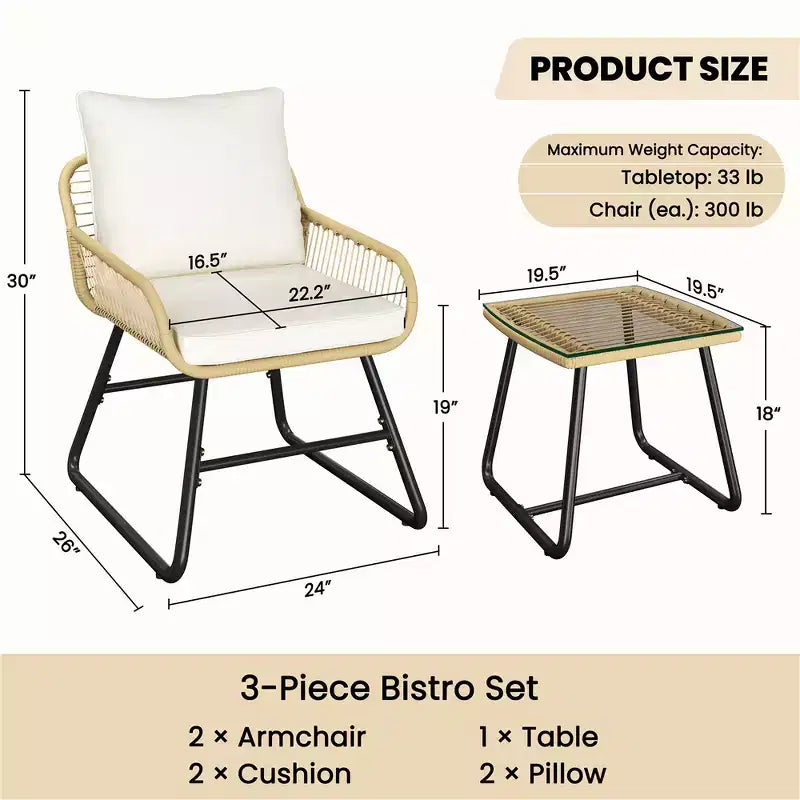 Yaheetech Ensemble bistro de terrasse, lot de 3, avec coussins et oreillers pour balcon, porche, arrière-cour