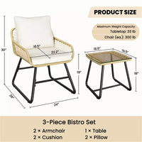 Yaheetech Ensemble bistro de terrasse, lot de 3, avec coussins et oreillers pour balcon, porche, arrière-cour