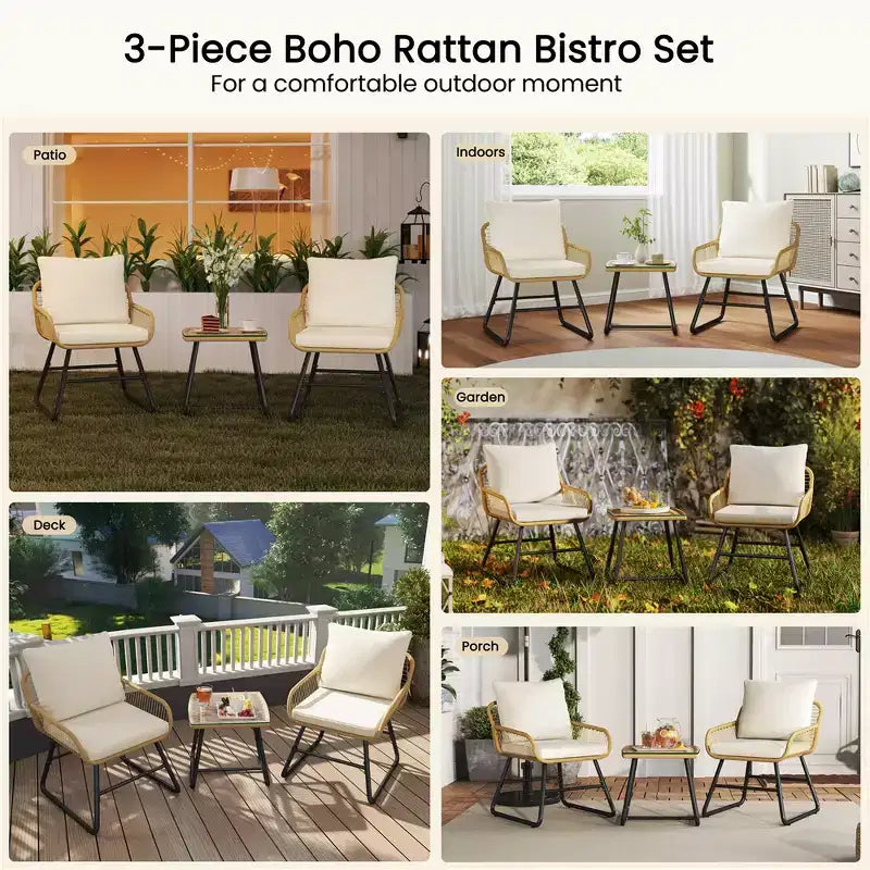 Yaheetech Ensemble bistro de terrasse, lot de 3, avec coussins et oreillers pour balcon, porche, arrière-cour