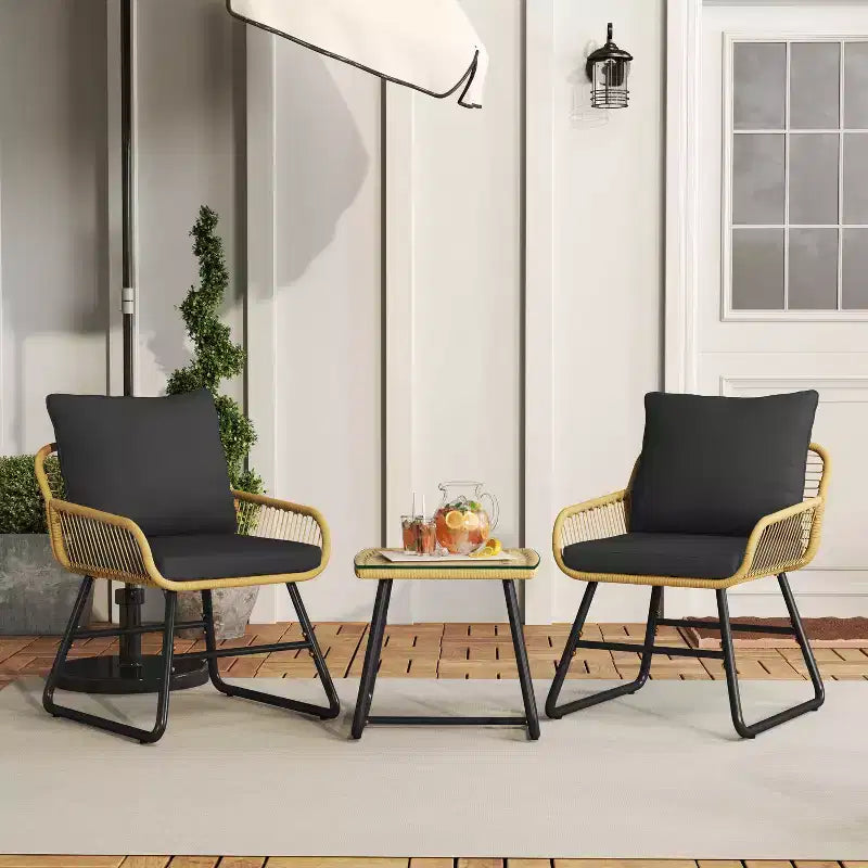 Yaheetech Ensemble bistro de terrasse, lot de 3, avec coussins et oreillers pour balcon, porche, arrière-cour