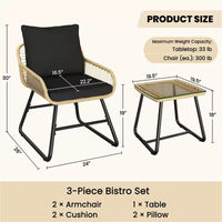 Yaheetech Ensemble bistro de terrasse, lot de 3, avec coussins et oreillers pour balcon, porche, arrière-cour
