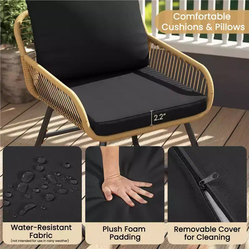 Yaheetech Ensemble bistro de terrasse, lot de 3, avec coussins et oreillers pour balcon, porche, arrière-cour