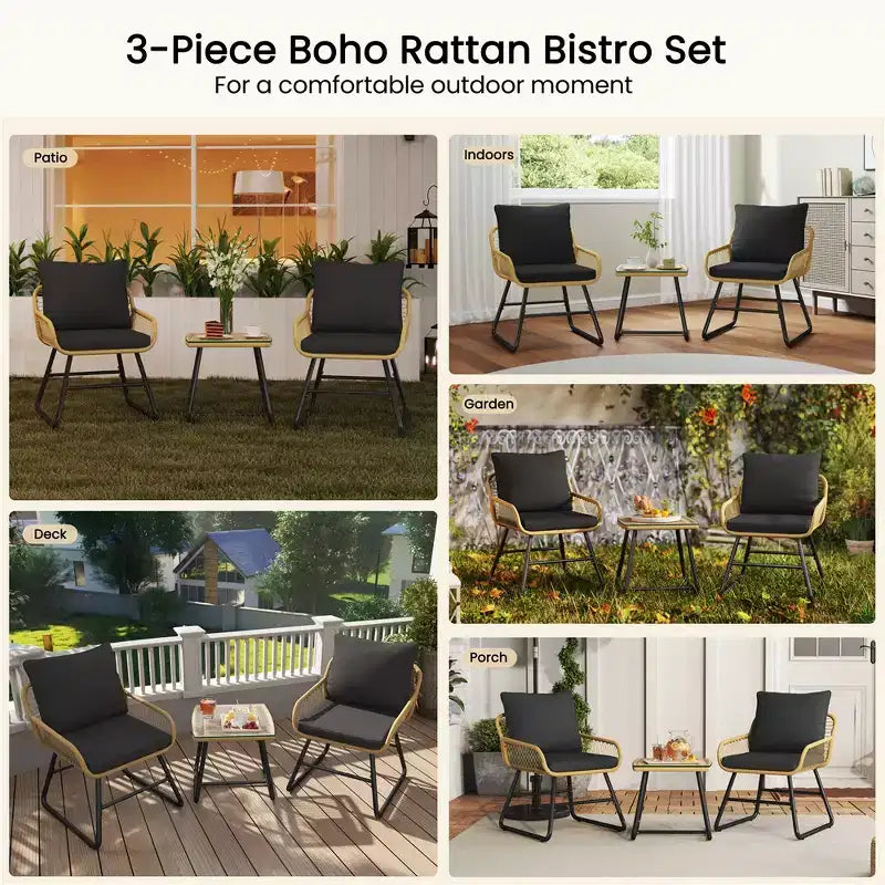 Yaheetech Ensemble bistro de terrasse, lot de 3, avec coussins et oreillers pour balcon, porche, arrière-cour