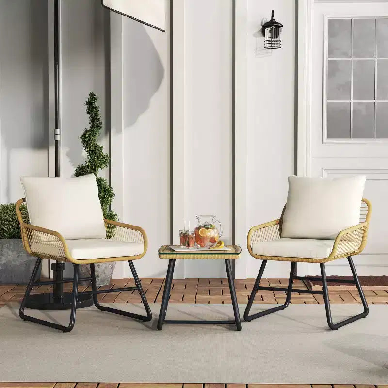 Yaheetech Ensemble bistro de terrasse, lot de 3, avec coussins et oreillers pour balcon, porche, arrière-cour