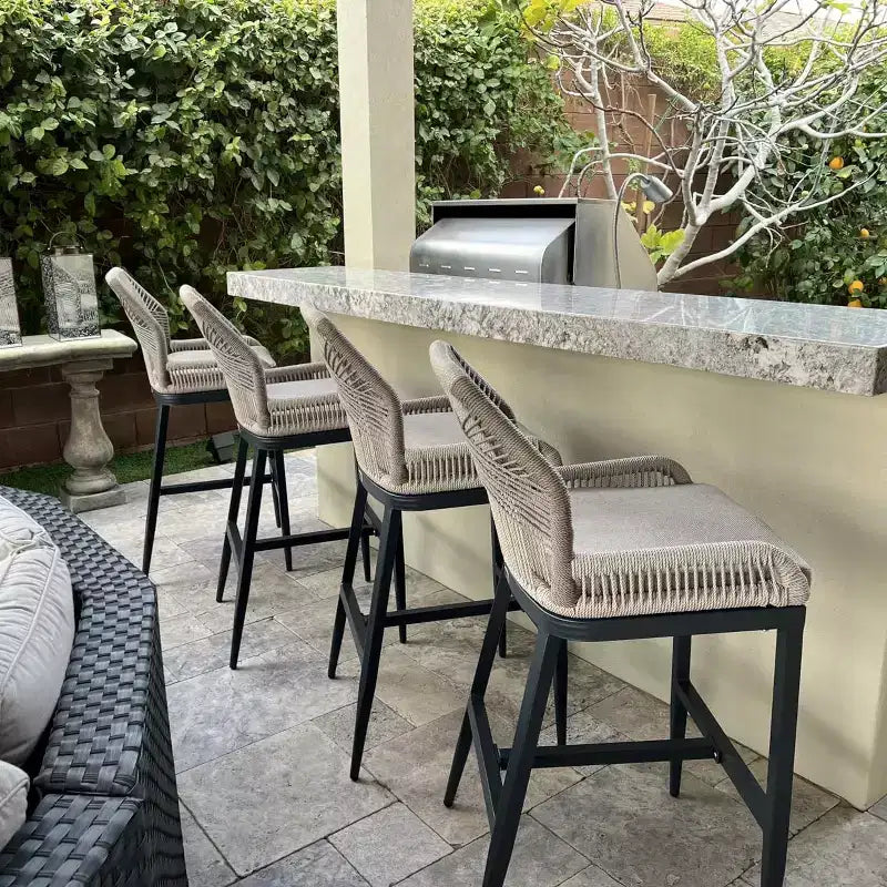 PURPLE LEAF Tabourets de Bar Lot de 2 Chaises Hautes de Bar en Métal avec Dossier Aluminium Moderne Confortables en Rotin Tressé Bohème pour Jardin Piscine Terrasse Extérieur
