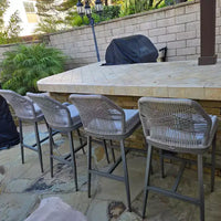 PURPLE LEAF Tabourets de Bar Lot de 2 Chaises Hautes de Bar en Métal avec Dossier Aluminium Moderne Confortables en Rotin Tressé Bohème pour Jardin Piscine Terrasse Extérieur