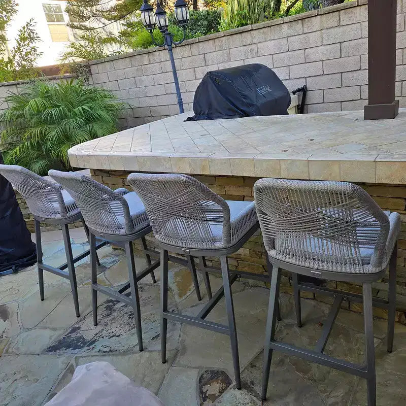 PURPLE LEAF Tabourets de Bar Lot de 2 Chaises Hautes de Bar en Métal avec Dossier Aluminium Moderne Confortables en Rotin Tressé Bohème pour Jardin Piscine Terrasse Extérieur