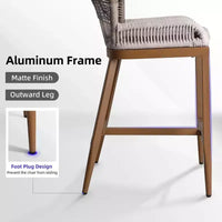 PURPLE LEAF Tabourets de Bar Lot de 2 Chaises Hautes de Bar en Métal avec Dossier Aluminium Moderne Confortables en Rotin Tressé Bohème pour Jardin Piscine Terrasse Extérieur