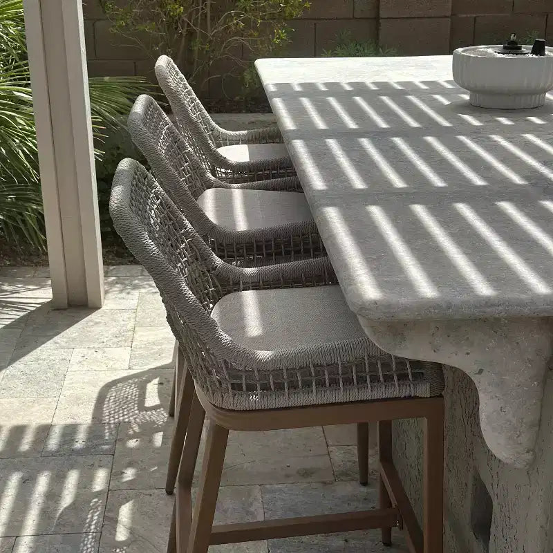 PURPLE LEAF Tabourets de bar lot de 2, chaises de bar métalliques à dossier, tabourets de bar modernes hauts confortables en aluminium tressé bohème, jardin, piscine, patio, extérieur
