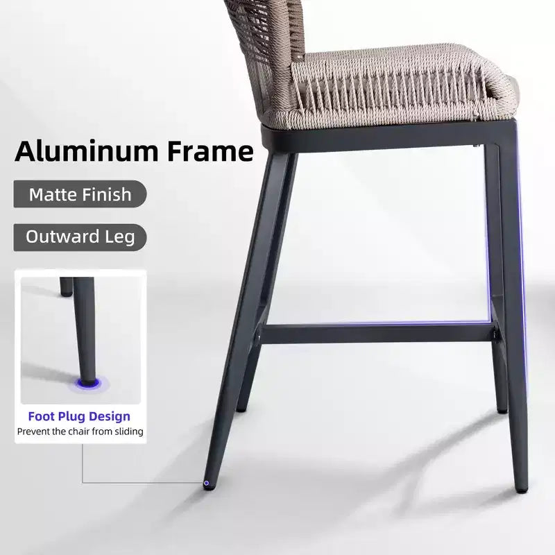 PURPLE LEAF Tabourets de Bar Lot de 2 Chaises Hautes de Bar en Métal avec Dossier Aluminium Moderne Confortables en Rotin Tressé Bohème pour Jardin Piscine Terrasse Extérieur