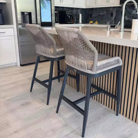 PURPLE LEAF Tabourets de Bar Lot de 2 Chaises Hautes de Bar en Métal avec Dossier Aluminium Moderne Confortables en Rotin Tressé Bohème pour Jardin Piscine Terrasse Extérieur