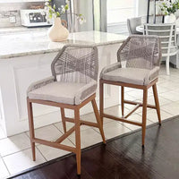 PURPLE LEAF Tabourets de Bar Lot de 2 Chaises Hautes de Bar en Métal avec Dossier Aluminium Moderne Confortables en Rotin Tressé Bohème pour Jardin Piscine Terrasse Extérieur