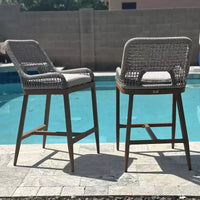 PURPLE LEAF Tabourets de Bar Lot de 2 Chaises Hautes de Bar en Métal avec Dossier Aluminium Moderne Confortables en Rotin Tressé Bohème pour Jardin Piscine Terrasse Extérieur