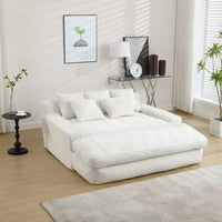 Canapé deux places luxueux et profond : Tissu chenille et 5 coussins de dossier