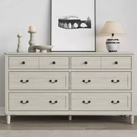 Grande commode Heynemo 6 tiroirs pour chambre, large commode moderne 58 po, meuble TV avec poignée métallique, organisateur de tiroirs en bois, gris clair