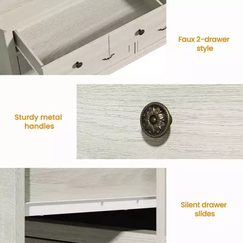 Grande commode Heynemo 6 tiroirs pour chambre, large commode moderne 58 po, meuble TV avec poignée métallique, organisateur de tiroirs en bois, gris clair