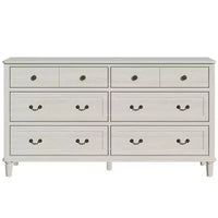 Grande commode Heynemo 6 tiroirs pour chambre, large commode moderne 58 po, meuble TV avec poignée métallique, organisateur de tiroirs en bois, gris clair
