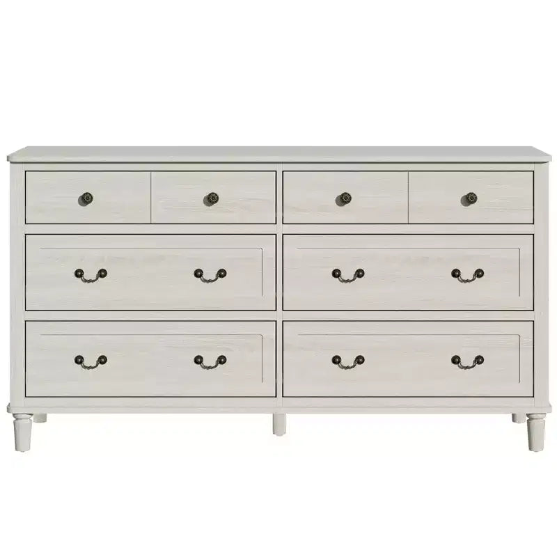 Grande commode Heynemo 6 tiroirs pour chambre, large commode moderne 58 po, meuble TV avec poignée métallique, organisateur de tiroirs en bois, gris clair