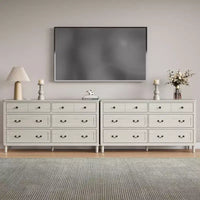 Grande commode Heynemo 6 tiroirs pour chambre, large commode moderne 58 po, meuble TV avec poignée métallique, organisateur de tiroirs en bois, gris clair