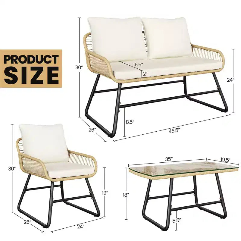 Yaheetech Salon de Jardin 4 Pièces avec Coussins et Oreillers pour Balcon, Jardin