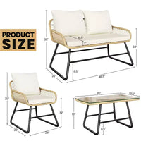 Yaheetech Ensemble de conversation de mobilier de patio 4 pièces avec coussins et oreillers pour balcon, jardin
