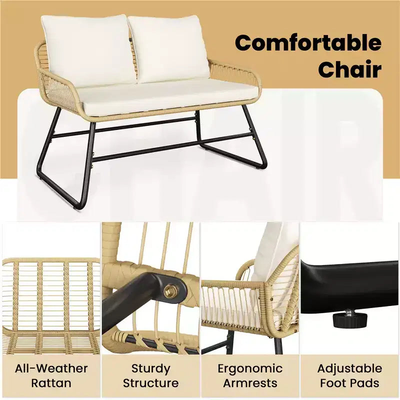 Yaheetech Salon de Jardin 4 Pièces avec Coussins et Oreillers pour Balcon, Jardin