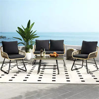 Yaheetech Ensemble de conversation de mobilier de patio 4 pièces avec coussins et oreillers pour balcon, jardin